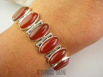 bb3891 Czerwony rudzielec przepiękna Duża 39g !! Bransoleta Bransoletka 9 sztuk kamieni czerwony ONYKS - kamień zadaniowy lśniące Srebro 925 #