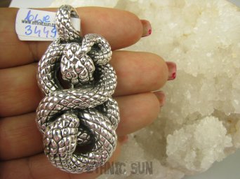 bwe3449 Dwa węże w miłosnym splocie Miłość bezpieczeństwo w związku. PRZEPIĘKNY wąż gruby mięsisty lśniący duży 5,8cm Oksydowany Wisior AMULET na Miłość Sex i Pieniądze dmuchane srebro Srebro 925 #