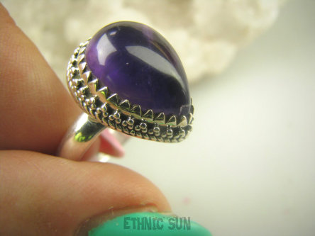 bpe8929 Delikatny Regulowany Pierścień Pierścionek naturalny Ametyst r.15, r.16, r.17 Srebro 925 #