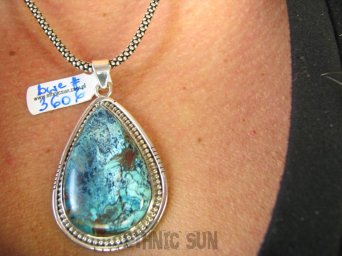 bwe3606 Cudowne barwy Piękna Kropla WISIOR naturalna CHRYZOKOLA I AZURYT orientalne Srebro 925 #