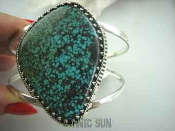 bb2020 GIGANT XXXL!!! BOSKO PIEKNA Ogromna 45 gramów Otwarta Bangla BRANSOLETA z OGROMNYM turkusowy Turkusem co za OKAZ Turkus Turkusy Srebro 925 #