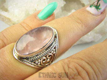 bpe8926 Delikatny Pierścionek Pierścień z różowym kwarcem KWARC RÓŻOWY - czakra Serca r.15 ażurowa obrączka Srebro 925