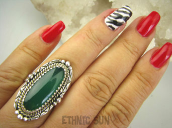 bpe7972 PIĘKNY OKAZ !!!  Egzotyczny Pierścień Zielony ONYKS regeneruje SERCE, EGZEMY, PAMIĘĆ r.18 Srebro 925 #