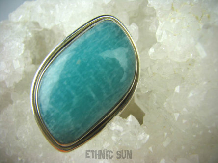 bpe5439 MORSKA FALA  !!! CUDOWNY Klasyczny Pierścień Lazurowy Amazonit - Kamień Marzeń i realizacji r.19/ R.20 lśniące Srebro 925 #