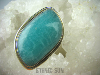 bpe5439 MORSKA FALA  !!! CUDOWNY Klasyczny Pierścień Lazurowy Amazonit - Kamień Marzeń i realizacji r.19/ R.20 lśniące Srebro 925 #