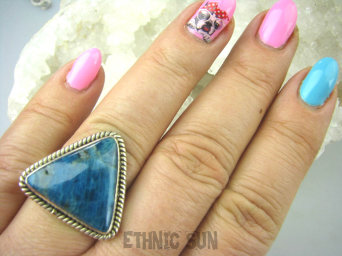 bpe5541 Turkusowo Morska Piękność !!! Egzotyczny Pierścień naturalny niebieski  AZURYT r.19 Srebro 925 #