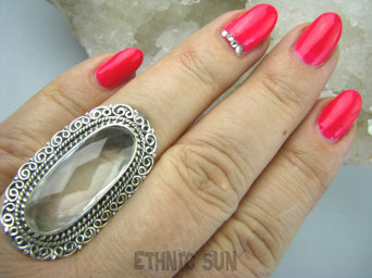 bpee3378 Kryształowe cacko śliczny duży 3,6cm Pierścień Pierścień Kryształ Górski  Odpromiennik r.17 Srebro 925 #