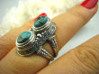 bpe2184 Cudny PIERŚCIEŃ Greckie wzory naturalny TURKUS - turkusy  r.16 Srebro 925 # - 4