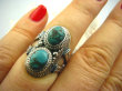 bpe2184 Cudny PIERŚCIEŃ Greckie wzory naturalny TURKUS - turkusy  r.16 Srebro 925 # - 5