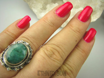 bpee3687 SZMARAGDOWY Egzotyczny OKAZ Pierścień zielony Szmaragd Indyjski Szmaragdy r.17/r.18 Srebro 925 #