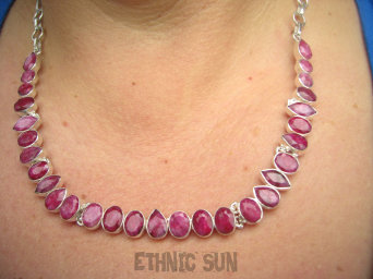 bn1522 LUX Elegancka Niewiarygodnie piękna 38 g !!! REGULOWANA DŁUGOŚĆ max 53cm Kolia, Naszyjnik Rubin Indyjski , Rubiny Srebro 925 #