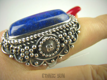 bpe6676 CUDO UNIKAT NASZ PROJEKT !!! Duży Masywny 29 G !!! PIERŚCIEŃ KRÓLEWSKI LAPIS LAZULI r.17 Srebro 925 #