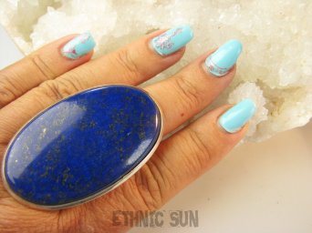 bpe9246 CUDO BOSKI GIGANT !!! Piękny Duży 34 g!! Front 5.6 cm / 3.3 cm ! Klasyczny Pierścień Pierścionek królewski Lapis Lazuli - strażnik prawdy i mądrości r.21/ r.22 Srebro 925 #