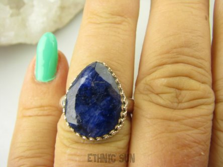 bpee4052 Delikatny Pierścień Pierścionek SZAFIR INDYJSKI Szafiry - WIERNOŚĆ związkach , Stres, choroby oczu ciśnienie Regulowany r.14, r.15, r.16, r.17 Srebro 925 #