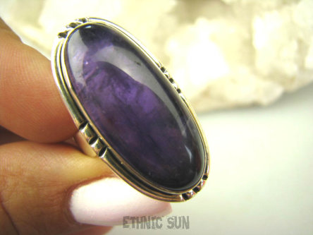 bpe8355 DŁUGI 3.5 cm Egzotyczny Pierścień Pierścionek Fioletowy AMETYST Kamień Mądrości (migrena bezsenność ) r.16 Srebro 925 #