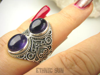 bpe8604 Egzotyczny Masywny Pierścień Pierścionek Fioletowy Ametyst - kamień mądrości r.15 Srebro 925 #