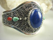 bb3234 BOSKA Nepalska Piękność !!! Biżuteria Orientalna NIEZWYKŁA OGROMNA 65 gramów !!! Otwarta BRANSOLETA Królewski LAPIS LAZULI Turkus Koral Srebro 925 # - 7