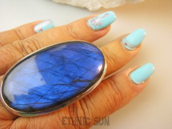 bpe9241 Kolekcjonerski Król 5.3 cm GIGANT 32 gramy !!! Klasyczny Regulowany Pierścień Pierścionek Labradoryt Spektrolit - kamień Zorzy Polarnej r.16, r.17, r.18, r.19, r.20 Srebro 925 #