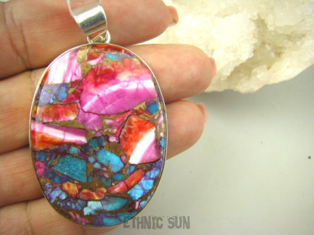 bwe3262 FANTASTYCZNY duży wisior 6,3 cm /3,5 Wielobarwny aż 23G OSTRYGOWY TURKUS MIEDZIANY Mojave OSTRYGA Muszla złota MIEDZ Srebro 925 #