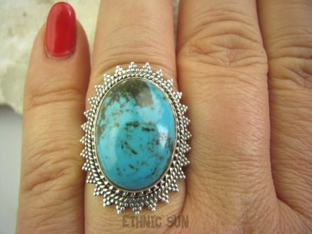 bpe4520 DUŻY cudowny Pierścień NATURALNY TURKUS - opiekun ciała i duszy r.17 Srebro 925 #