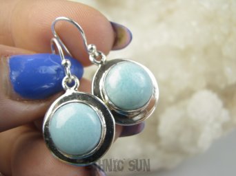 bke1254 Przepiękne Delikatne Kolczyki Unikat Rzadki LARIMAR (Anielski Kamień) Dominikana Lśniące Srebro 925