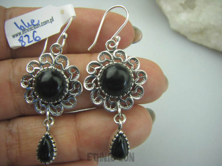 bke826 Długie 5,1cm ale lekkie 3,5g na ucho bardzo wygodne FENOMENALNE kolczyki czarny ONYKS -  SERCE, EGZEMY,PAMIĘĆ Srebro 925