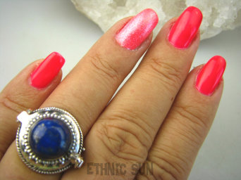 bpe8186 Biżuteria Orientalna !!! Sekretnik Otwierany Pierścień zdjęcia lub marzenia oraz truciznę LAPIS LAZULI r.15/r.16 Srebro 925 #