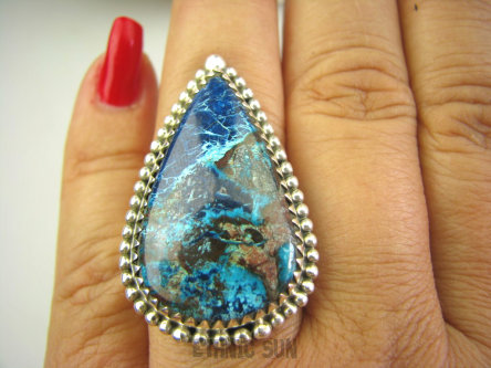 bpe8002 BOSSKI  Cudowne Barwy - Rzadkość  Pierścień naturalny Niebiesko Brązowo Morski AZURYT r.19 Srebro 925 #