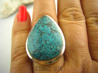 bpe3057 Kropla Pierścień naturalny TURKUS - symbol zadowolenia i sukcesu Turkusy r.17 lśniące Srebro 925 #