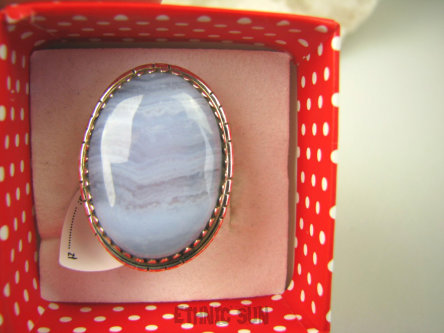 bpe6830 Egzotyczny Pierścień KORONKOWY AGAT BLUE LACE kamień spokoju i pozytywnego myślenia idealny na STRES, CHOROBY OCZU, USZU UKOJENIE DUSZY r.18 Srebro 925 #