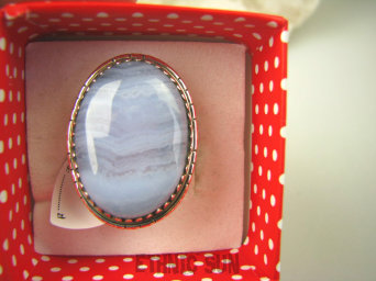 bpe6830 Egzotyczny Pierścień KORONKOWY AGAT BLUE LACE kamień spokoju i pozytywnego myślenia idealny na STRES, CHOROBY OCZU, USZU UKOJENIE DUSZY r.18 Srebro 925 #