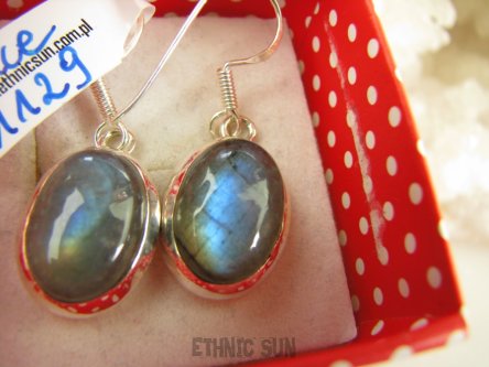 bke1129 Klasyczne Lekkie delikatne Kolczyki LABRADORYT Spektrolit kamień Zorzy Polarnej lśniące Srebro 925