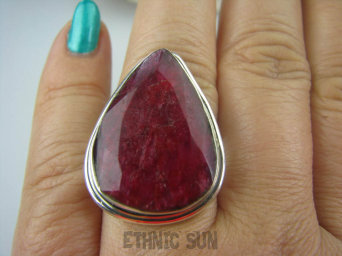 bpee3200 RUBINOWA KROPLA Klasyczny OKAZ Masywny 15 g !!! Pierścień Rubin Indyjski Rubiny r.21 Srebro 925 #