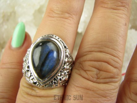 bpe9066 Egzotyczny Pierścień Pierścionek Labradoryt Spektrolit kamień Zorzy Polarnej r.13 zdobiona obrączka Srebro 925 #