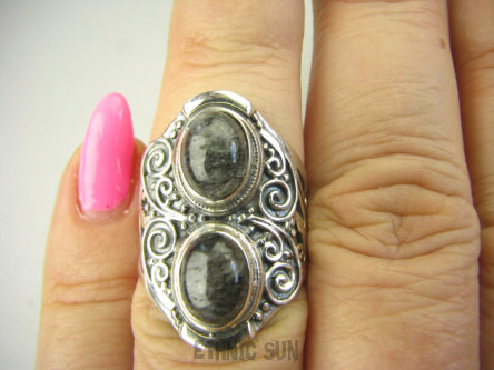 bpe8879 Egzotyczny Pierścień Pierścionek Kwarc SAGENITOWY z czarnym Rutylem r.12 Srebro 925 #