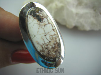 bpe4913 Niespotykany PIERŚCIEŃ Z JASPISEM - Cudna KOMPOZYCJA BRĄZU I BIELI !!! JASPIS BREKCJA r.13/r.14 Lśniące Srebro 925 #