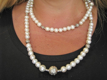 bn1628 Szalenie Elegancki Luksusowy Dłuuuuugi 103.5 cm 2 w 1 Naszyjnik i Kolczyki naturalne hodowlane Perły Perła lśniące Srebro 925