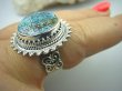 bpe5365 Turkusowe słońce  Pierścień NATURALNY BŁĘKITNO NIEBIESKI TURKUS - opiekun ciała i duszy r.21 pięknie zdobione Srebro 925 # - 5