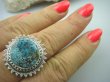 bpe5365 Turkusowe słońce  Pierścień NATURALNY BŁĘKITNO NIEBIESKI TURKUS - opiekun ciała i duszy r.21 pięknie zdobione Srebro 925 # - 6