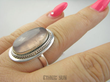 bpe9449 Klasyczny Pierścień Pierścionek KWARC Różowy Kamień mocnego SERCA r.18 Srebro 925 #