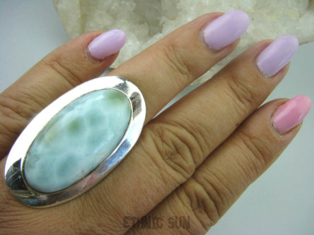 bpe6136 KAMIEN DELFINA duży 4,2cm  Pierścień RZADKI kamień Błękitny LARIMAR - kamień ANIELSKI ( otwiera czakrę gardła ) r.18 Srebro 925 #