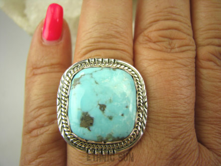 bpe7227 Piękny OKAZ Pierścień naturalny Błękitny TURKUS ARIZONA Turkusy r.18 egzotyczne Srebro 925 #