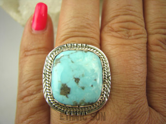 bpe7227 Piękny OKAZ Pierścień naturalny Błękitny TURKUS ARIZONA Turkusy r.18 egzotyczne Srebro 925 #