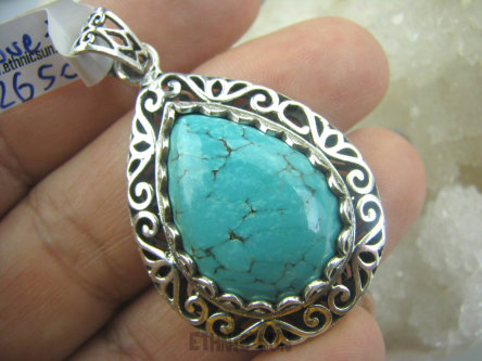 bwe2650 Maroko Duży 4.8 cm UNIKAT Z NEPALU - Piękny Ażurowy Wisior naturalny turkusowy TURKUS - opiekun ciała i duszy Turkusy Srebro 925 marokańskie wzornictwo 925 #