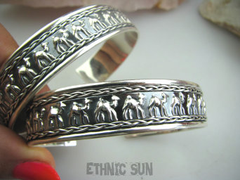 bb1998 KARAWANA WIELBŁĄDÓW - Woow Egzotyczna Wspaniała SZEROKA LŚNIĄCA wygodna  Otwarta Bransoleta Bangla Cała ze SREBRA Srebro 925 #