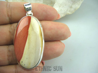 bwe2798 BAŚNIOWY KOJĄCY Długi Wisior JASPIS MOKAIT - kamień antystresowy, lśniące Srebro 925 #