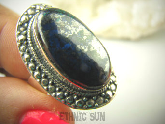 bpe8801 ALE PIĘKNY Niezwykły Dotyk Natury Wielobarwny CUD NATURY 15g Okaz Pierścień naturalna CHRYZOKOLA I AZURYT r.19/ r.20 Srebro 925 #