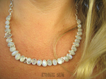 bn1436 Mieniąca Piękna 38 g !!! Księżycowa Kolia, Naszyjnik REGULOWANA DŁUGOŚĆ Wielobarwny Kamień Księżycowy Srebro 925 #