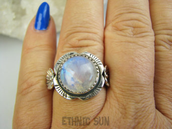 bpe9619 Piękny Egzotyczny Delikatny Pierścień Pierścionek niebieski Kamień Księżycowy r.20 Srebro 925 #
