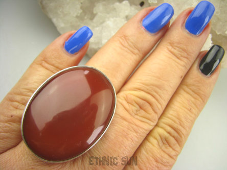 bpe7173 DUŻY Cudowny Regulowany Klasyczny Pierścień czerwony ONYKS regeneruje SERCE, EGZEMY,PAMIĘĆ r.17, r.18, r.19, r.20 Srebro 925 #